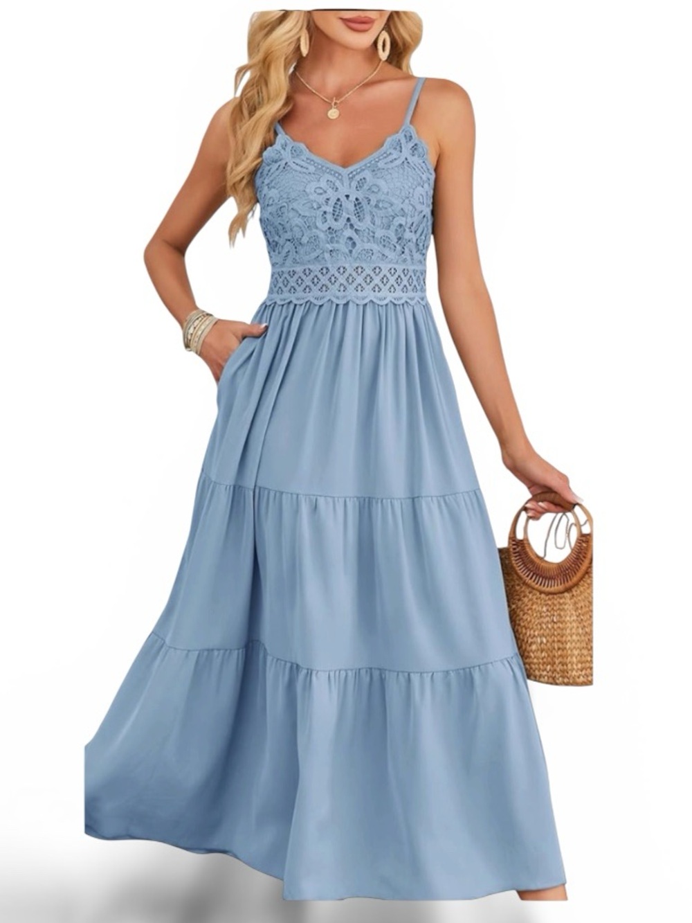 Crochet Lace Maxi by Dokuritu Light blue Small
